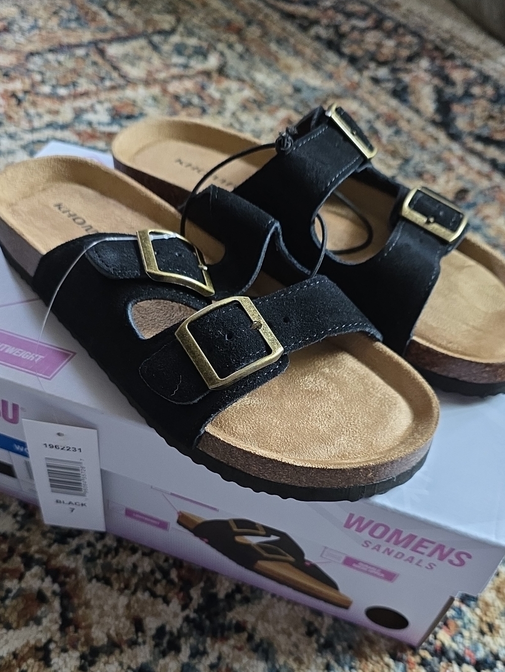 Khombu Women's Black Double-Strap Slide Sandals NWT Size 7